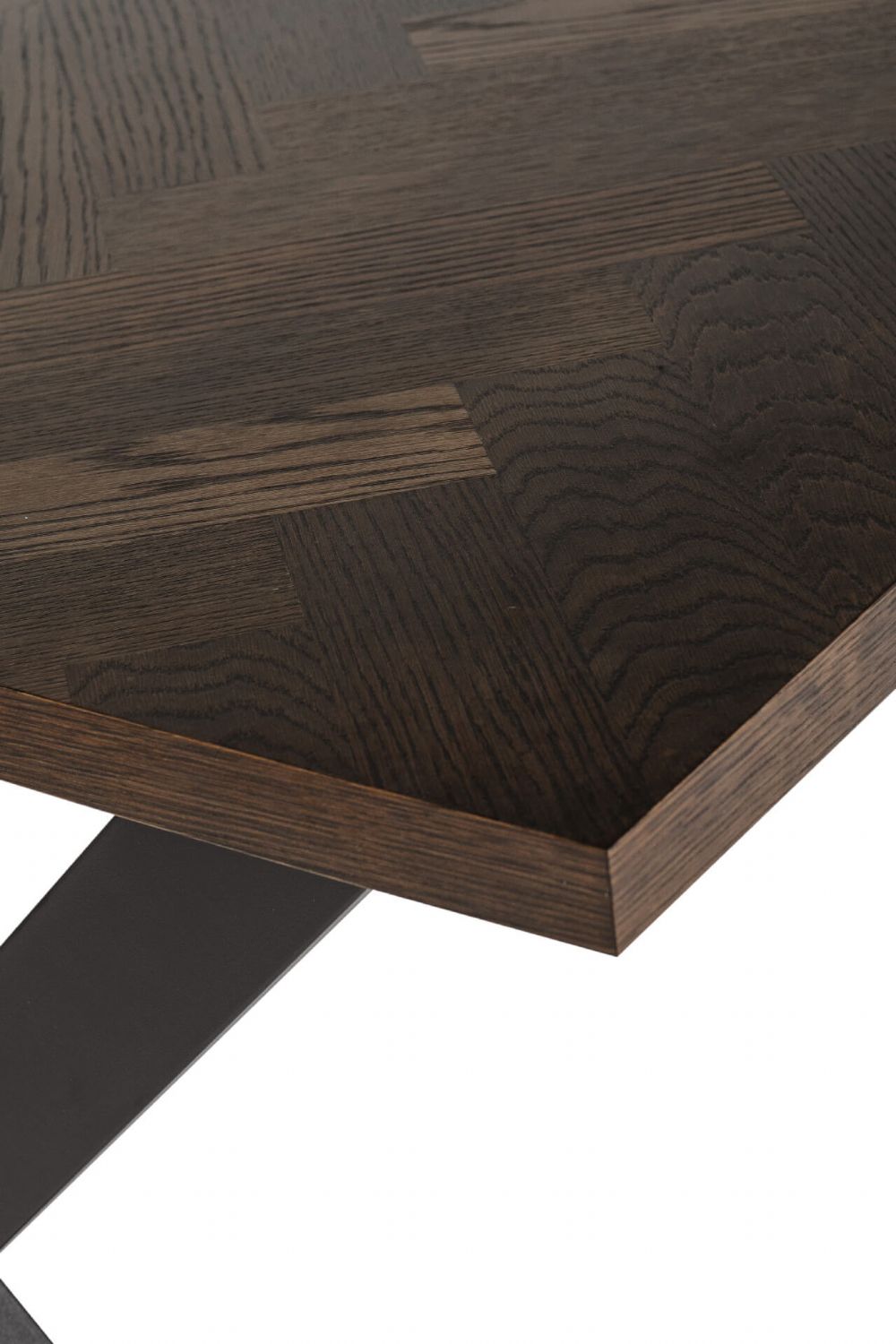 Smoked Oak Dining Table Black Metal Cross Legs 140cm