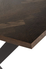 Smoked Oak Dining Table Black Metal Cross Legs 140cm