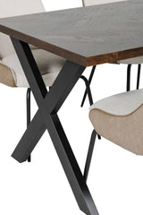 Smoked Oak Dining Table Black Metal Cross Legs 140cm