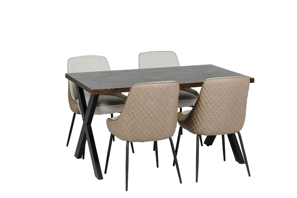 Smoked Oak Dining Table Black Metal Cross Legs 140cm