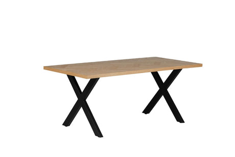 Natural Oak Large Dining Table Cross Metal Legs 180cm