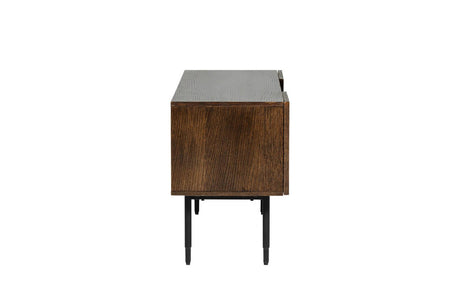 Brown Smoked Oak 2 Door TV Media Unit Black Metal Legs