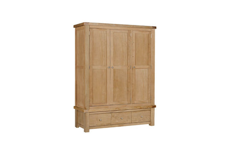 Oak Large 3 Door Triple Wardrobe with 3 Drawers