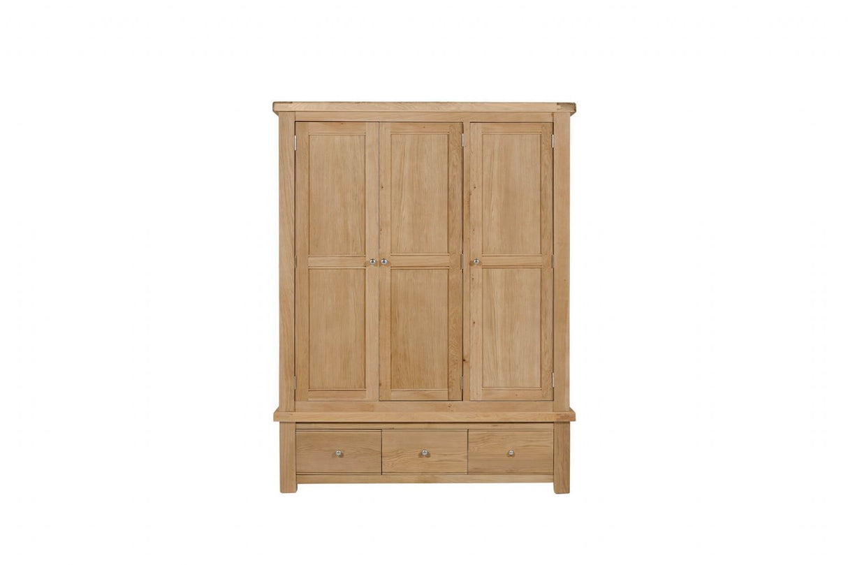 Oak Large 3 Door Triple Wardrobe with 3 Drawers