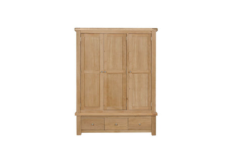 Oak Large 3 Door Triple Wardrobe with 3 Drawers