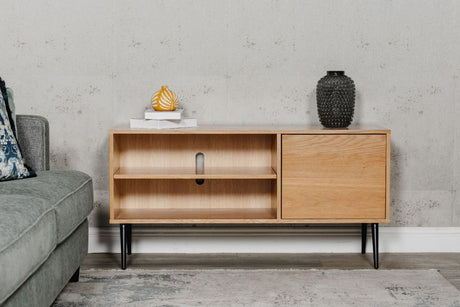 Natural Oak TV Media Unit with Cable Outlet