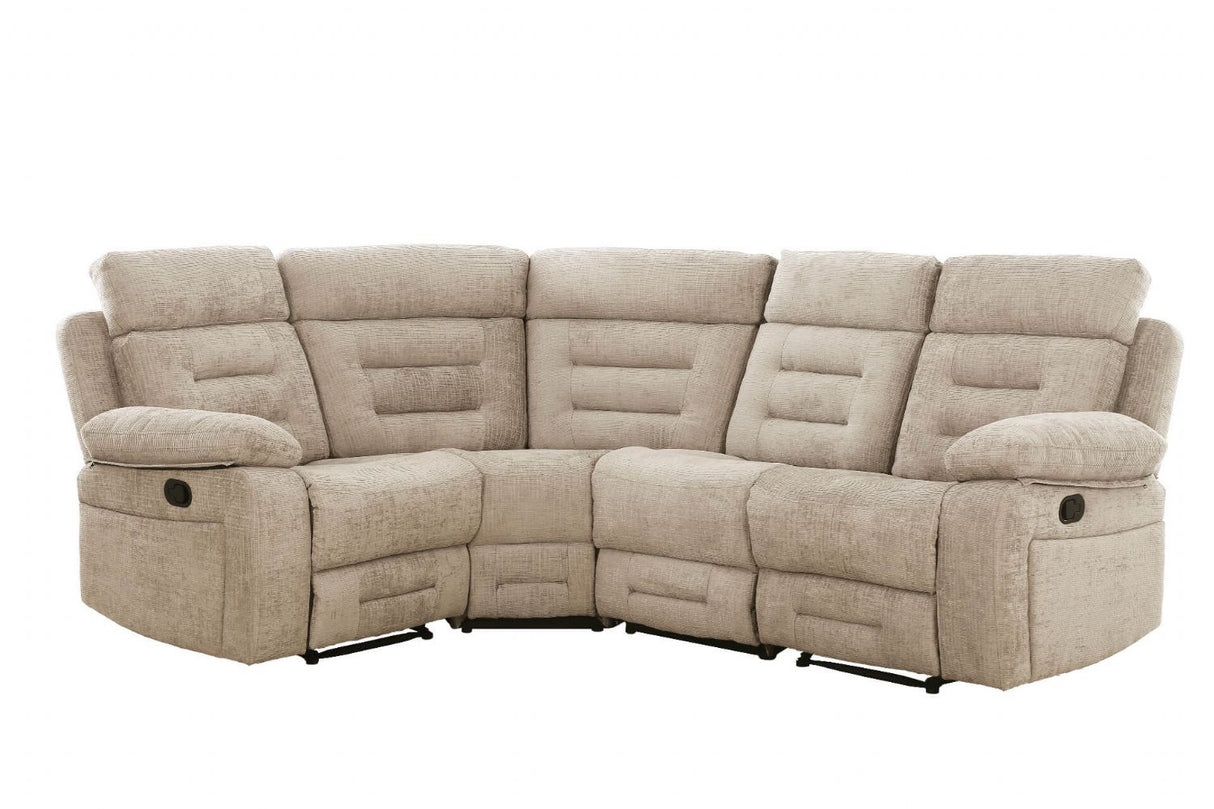 Latte Textured Fabric Electric Recliner Corner Group Sofa