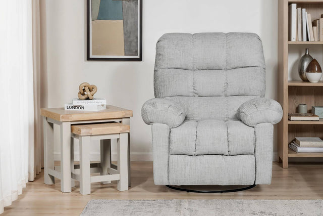 Grey Textured Fabric Manual Glider Swivel Recliner Chair