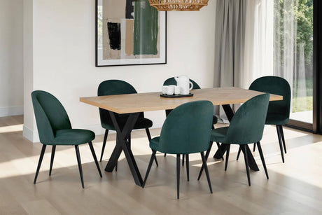 Natural Oak Large Dining Table Cross Metal Legs 180cm