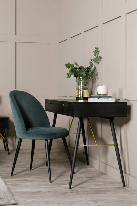 Green Velvet Fabric Curved Dining Chair Black Metal Legs