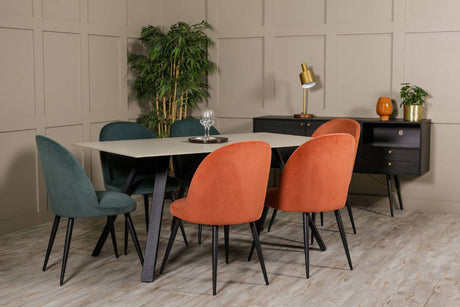 Green Velvet Fabric Curved Dining Chair Black Metal Legs