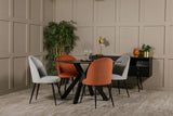 Coral Velvet Fabric Dining Chair Black Metal Legs