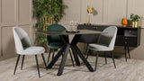 Silver Velvet Fabric Dining Chair Black Metal Legs