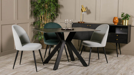 Silver Velvet Fabric Dining Chair Black Metal Legs