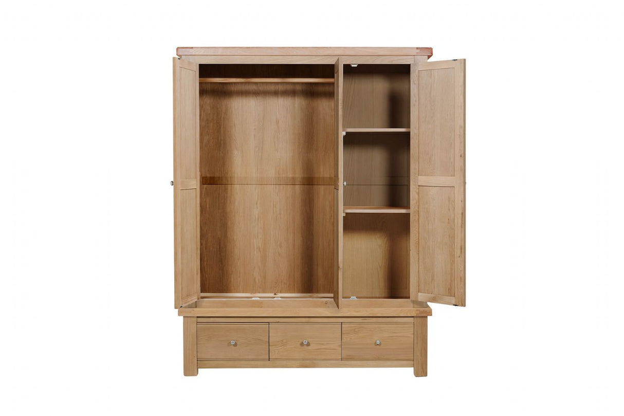 Oak Large 3 Door Triple Wardrobe with 3 Drawers
