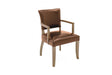 Vintage Tan Brown Leather Arm Chair with Solid Oak Legs and Padded Seat