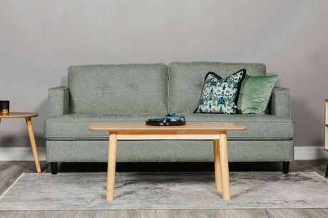 Sage Green Fabric 3 Seater Buttoned Standard Back Sofa