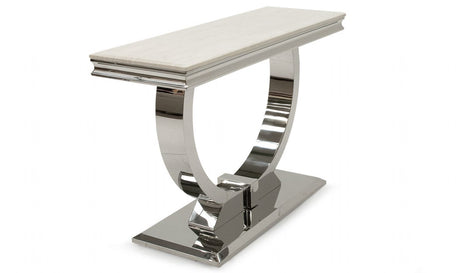 Console Table Cream Marble Top Round Stainless Steel Base