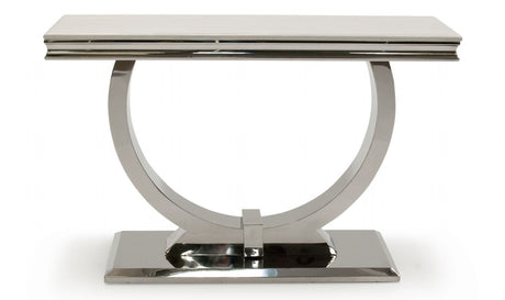 Console Table Cream Marble Top Round Stainless Steel Base