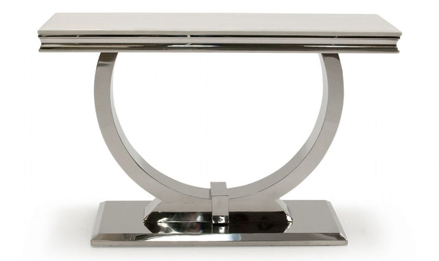 Console Table Cream Marble Top Round Stainless Steel Base
