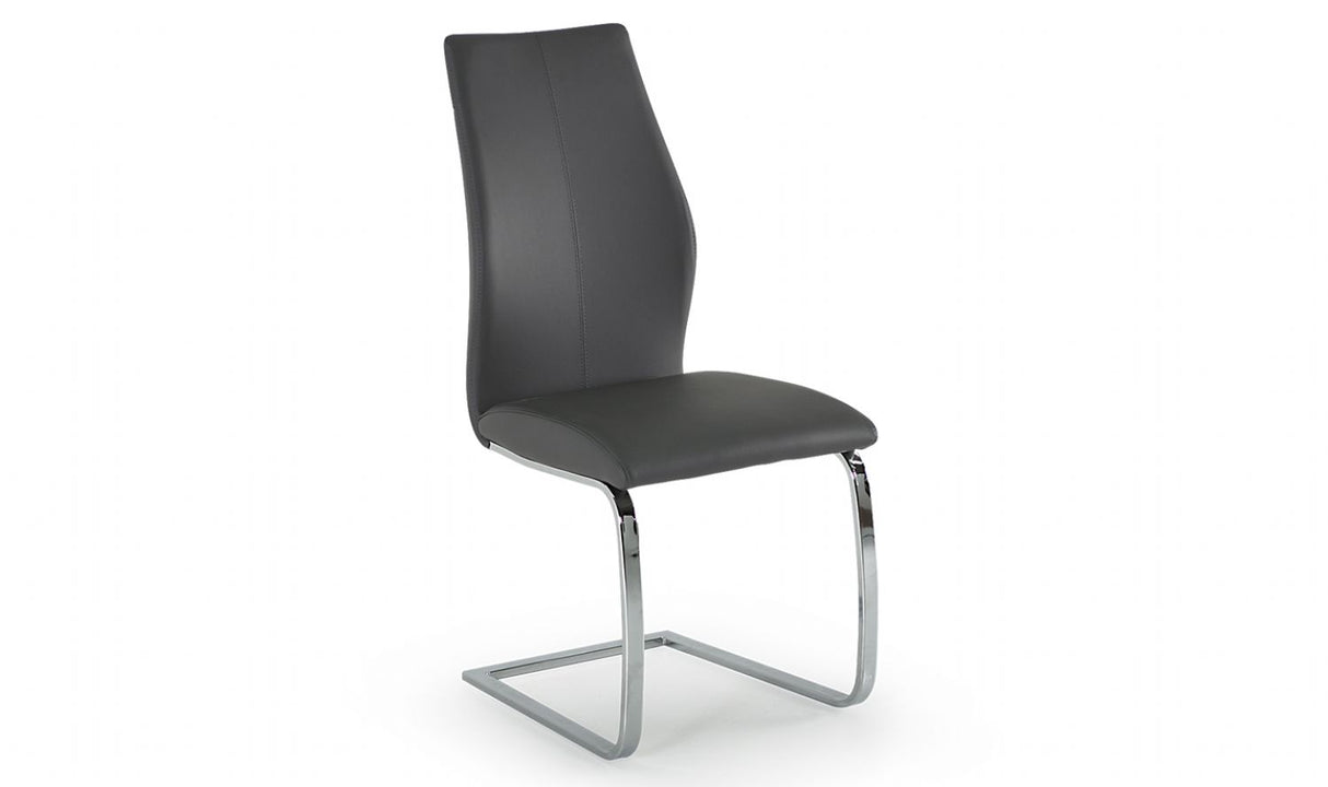 Dark Grey Leather Dining Chair on Chrome Cantilever Legs