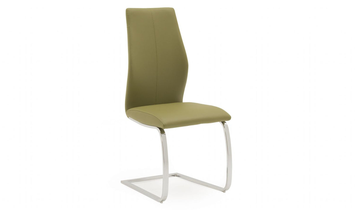 Olive Green Leather Cantilever Dining Chair