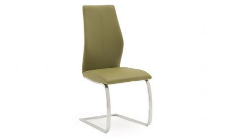 Olive Green Leather Cantilever Dining Chair