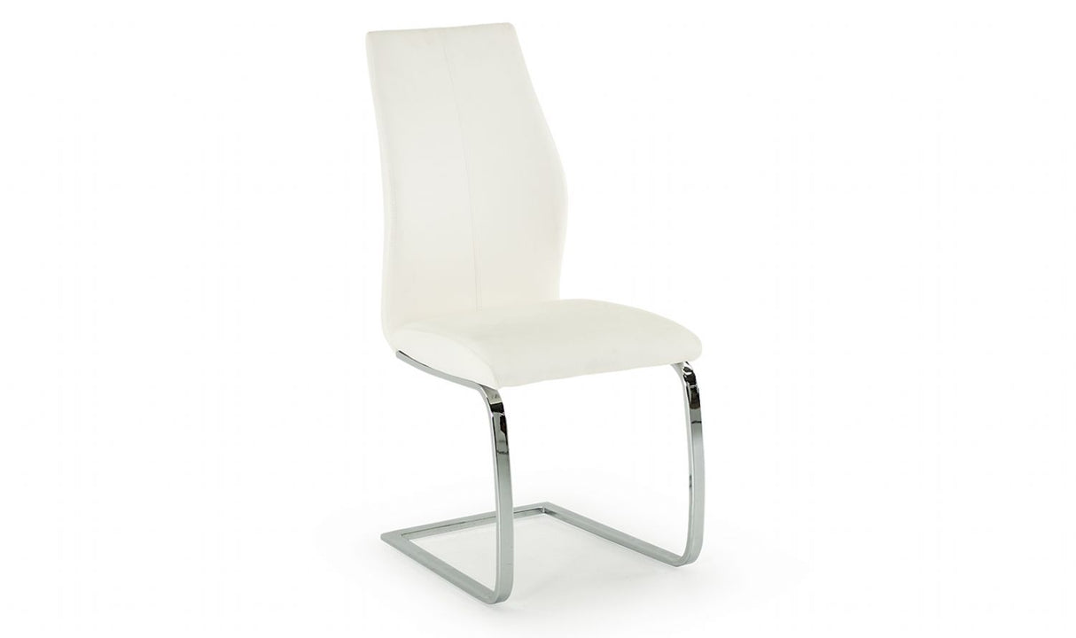 White Leather Dining Chair on Chrome Legs