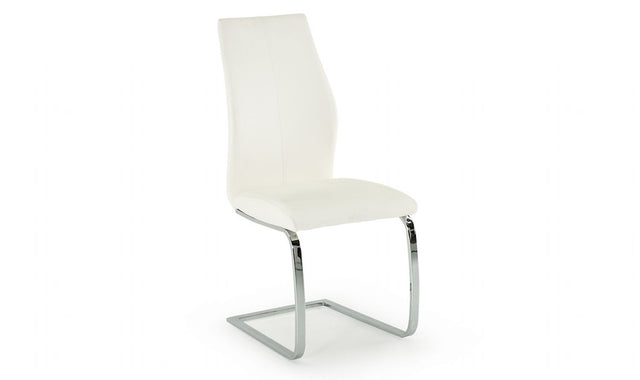 White Leather Dining Chair on Chrome Legs