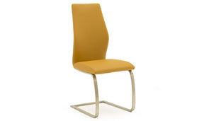 Orange Leather Dining Chair Brushed Steel Legs