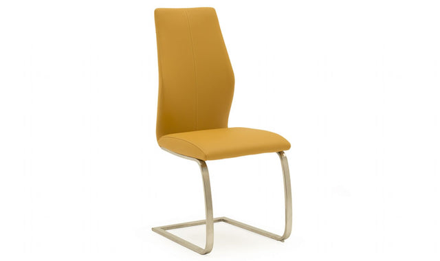 Orange Leather Dining Chair Brushed Steel Legs