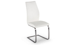 White Leather Dining Chair Brushed Steel Legs