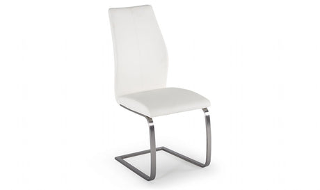 White Leather Dining Chair Brushed Steel Legs