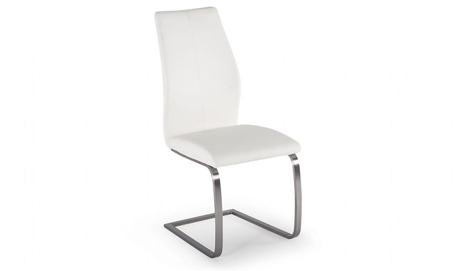 White Leather Dining Chair Brushed Steel Legs