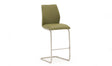 Olive Green Leather Bar Stool Brushed Steel Cantilever Legs