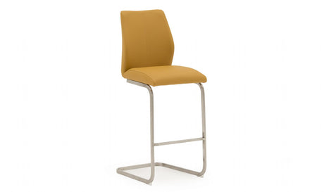 Orange Leather Bar Stool Brushed Steel Cantilever Legs
