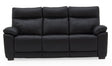 Black Leather Upholstered 3 Seater Sofa with Padded Armrests
