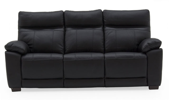 Black Leather Upholstered 3 Seater Sofa with Padded Armrests