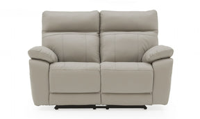Light Grey Leather 2 Seater Manual Recliner Sofa