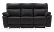 Black Leather 3 Seater Manual Recliner Sofa