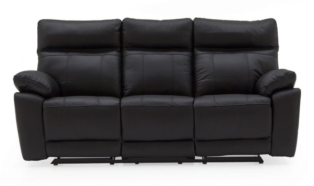 Black Leather 3 Seater Manual Recliner Sofa