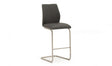 Grey Leather Bar Stool Brushed Steel Cantilever Legs