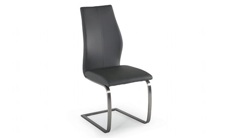 Grey Leather Dining Chair Brushed Steel Legs