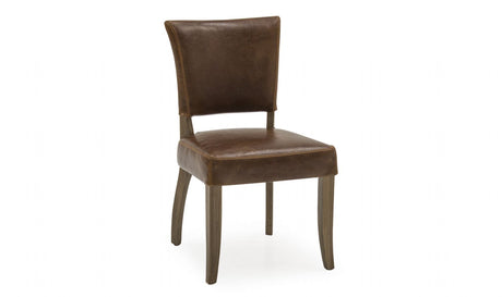 Traditional Tan Brown Leather Upholstered Dining Chair with Solid Oak Legs