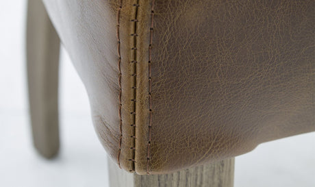 Tan Brown Leather Upholstered Dining Chair Solid Oak Legs