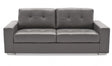 Modern Grey Bonded Leather Upholstered Buttoned Back Fixed 3 Seater Sofa