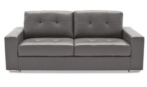 Modern Grey Bonded Leather Upholstered Buttoned Back Fixed 3 Seater Sofa
