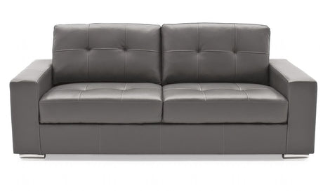 Modern Grey Bonded Leather Upholstered Buttoned Back Fixed 3 Seater Sofa