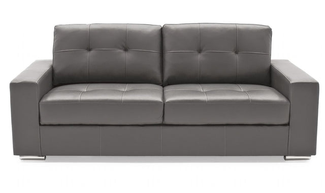 Modern Grey Bonded Leather Upholstered Buttoned Back Fixed 3 Seater Sofa
