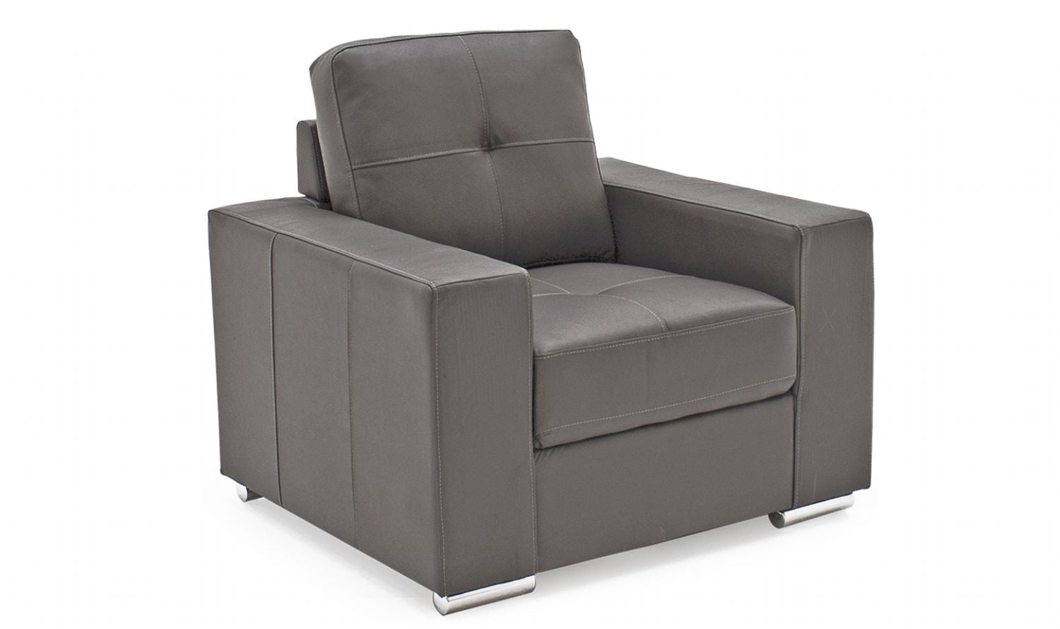 Grey Leather Armchair Chrome Metal Legs